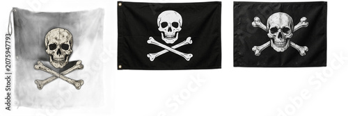 Cuadro en lienzo Pirate Flag Jolly Roger Skull and Crossbones PNG Clipart Set, Black and White Pi