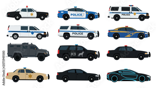 Foto Set of diverse police cars and emergency response vehicles