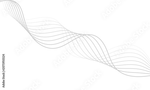Minimal Abstract Gray Wave Lines Background With Flowing Ribbon and DNA-Like Strands.

