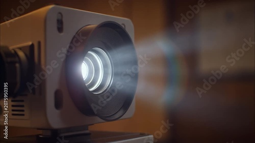 Modern Projector Emitting a Bright Beam of Light.