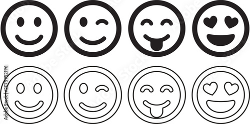 Photos Line art smiley faces collection a set of black and white facial expression icon
