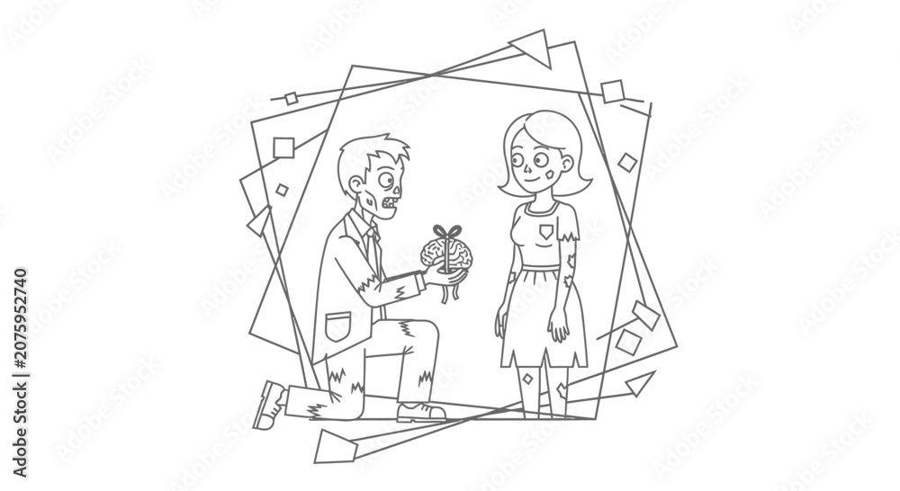 Obraz premium Zombie Couple Proposal with Brain Gift