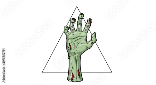 Zombie Hand Emerging from Ground with Geometric Triangle Overlay