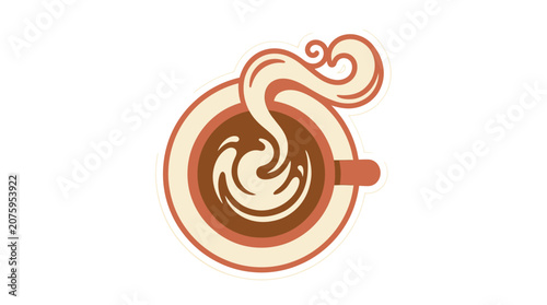 Foto Top view vector illustration of a steaming coffee cup with latte art