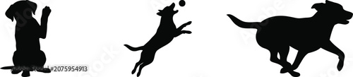 Foto Dynamic Dog Silhouettes in Motion – Sitting, Jumping, Running Poses for Pet Art