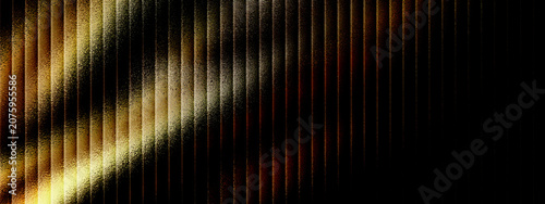 Abstract gold and black striped texture background with shiny metallic vertical lines and gradient light effects