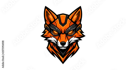 Fotografie Stylized fierce fox head mascot illustration with geometric armor