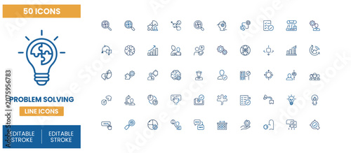 Bild auf Leinwand Collection of 50 problem solving line icons for creative thinking and strategic