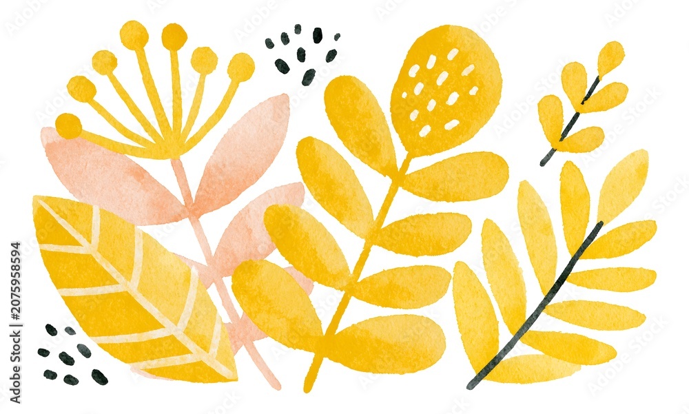 Fototapeta premium Isolated clipart image of watercolor gouache linocut boho oil painted Mediterranean watercolor Mediterranean yellow pattern vecto