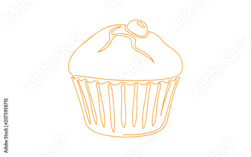 A single line art of a delicious muffin cake. This is a concept for a lovely cupcake shop menu and restaurant badge