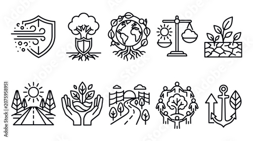 Foto Environmental Conservation and Ecosystem Protection Outline Icon Collection