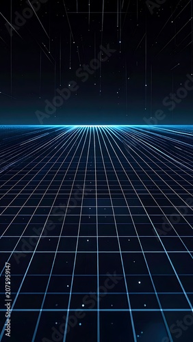 Futuristic grid with blue light beam.