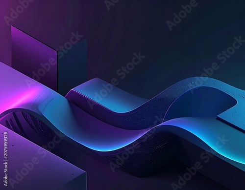 Futuristic neon lit wavy technology surface.