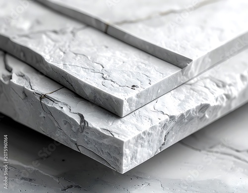 Marble slabs stacked on surface.