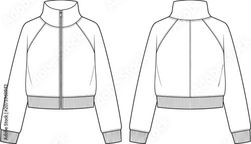 Quadro su tela Technical flat sketch of long cardigan with shawl collar, ribbed cuffs hem, patc