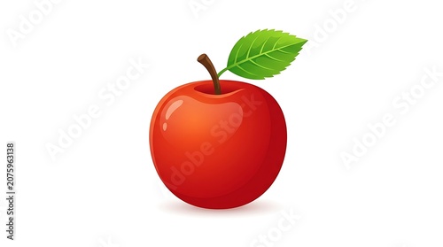 Fresh red apple with green leaf on white background.