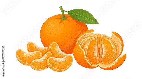 Fresh oranges and walnuts on white background.