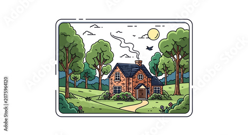 brick house with garden and trees