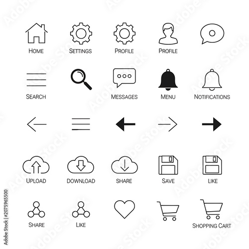Minimalist user interface icons collection set.
