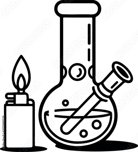 Black line icon of a bunsen burner and lighter