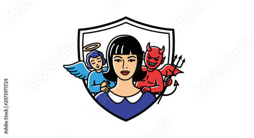 Angel Devil Influence, Woman Choice, Good vs Evil Dilemma Symbol