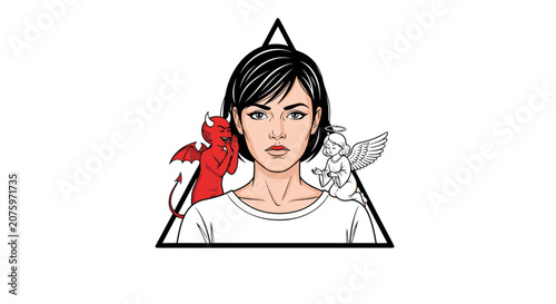 Angel Devil Choices Woman Dilemma Decision Concept Illustration