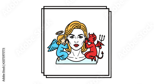 Angel Devil Whispering to Woman, Inner Conflict, Decision Making