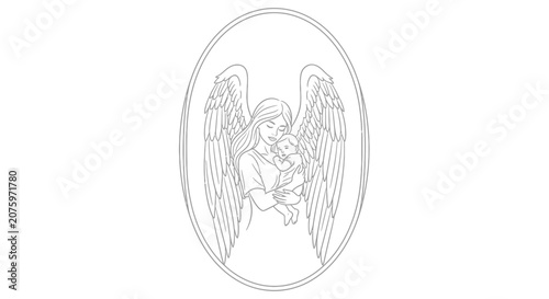 angel holding baby, wings drawing