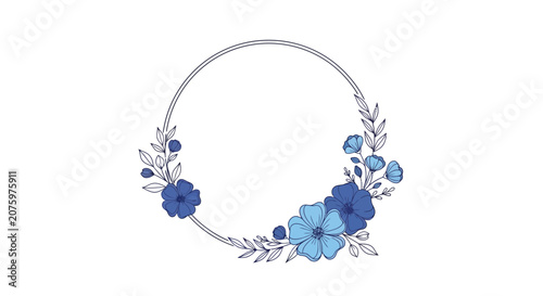 blue floral wreath with flowers and leaves