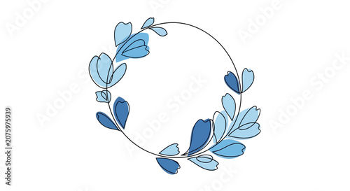 blue floral wreath, leaf circle frame