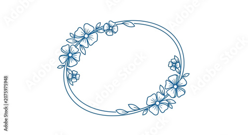 blue floral wreath, line drawing