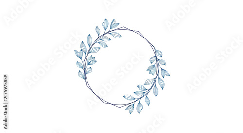 blue floral wreath, leaf circle
