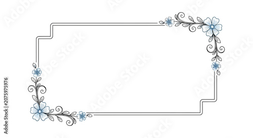 blue flower frame, empty decorative border