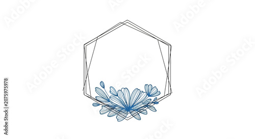 blue flower in hexagon, abstract design