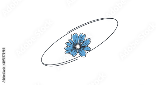 blue flower in circle, minimalist design