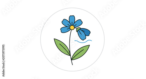 blue flower icon, simple cartoon style