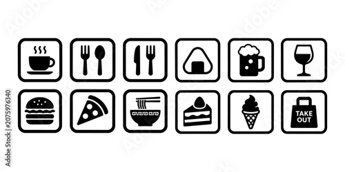 Billede på lærred Food and Cafe Pictogram Icon Set Collection