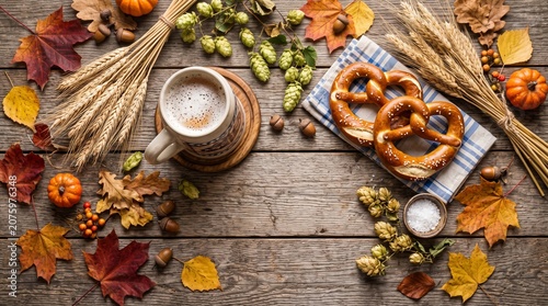 Bavarian Harvest Festival Flat Lay with Beer and Autumn Elements