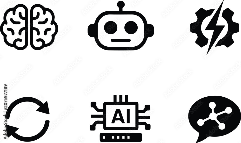 Fototapeta premium Technology Icon Set Featuring Brain Robot Chip Network Symbols