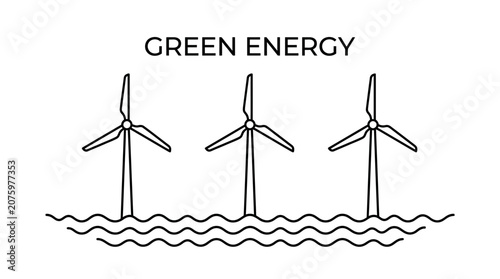 Obraz na plátně Three wind turbines generating clean energy by the ocean waves