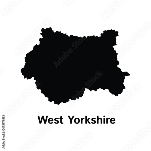 West Yorkshire County Map Solid Silhouette Vector Design Collection