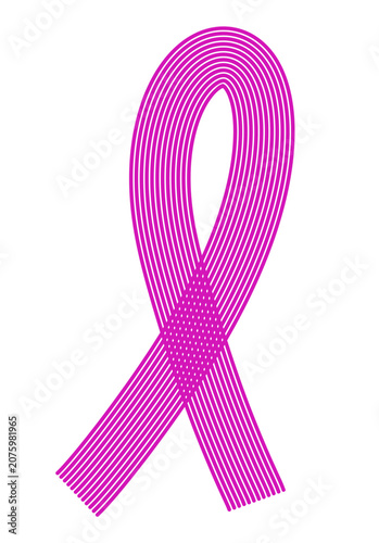 Pink Awareness Ribbon Line Art Isolated on Transparent Background, Handdrawn