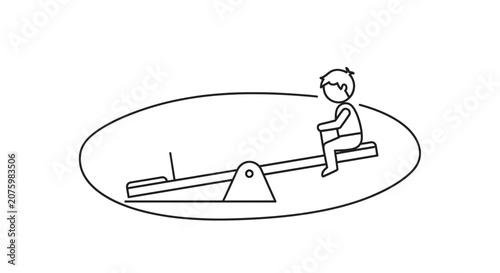 boy sitting on seesaw, alone