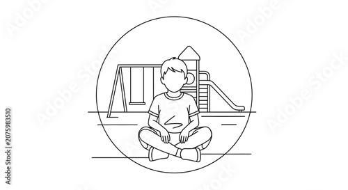 boy sitting in lotus position at playground