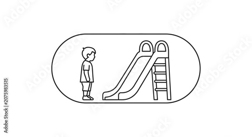 boy standing next to slide