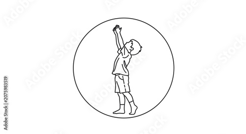 boy standing in circle looking up