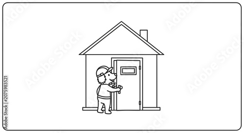 boy standing at open house door
