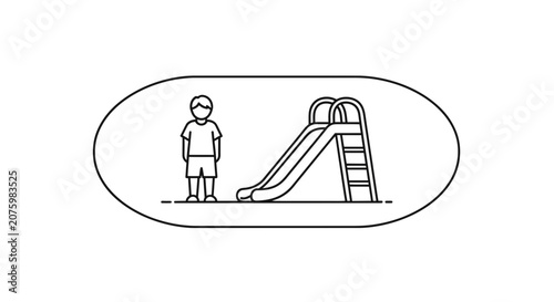 boy standing next to a playground slide