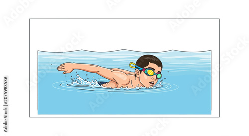 boy swimming freestyle in pool