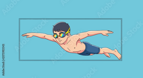 boy swimming freestyle in blue water